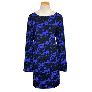 Nicole Miller Dress Long Sleeves Blue Black Knee Length Size Large